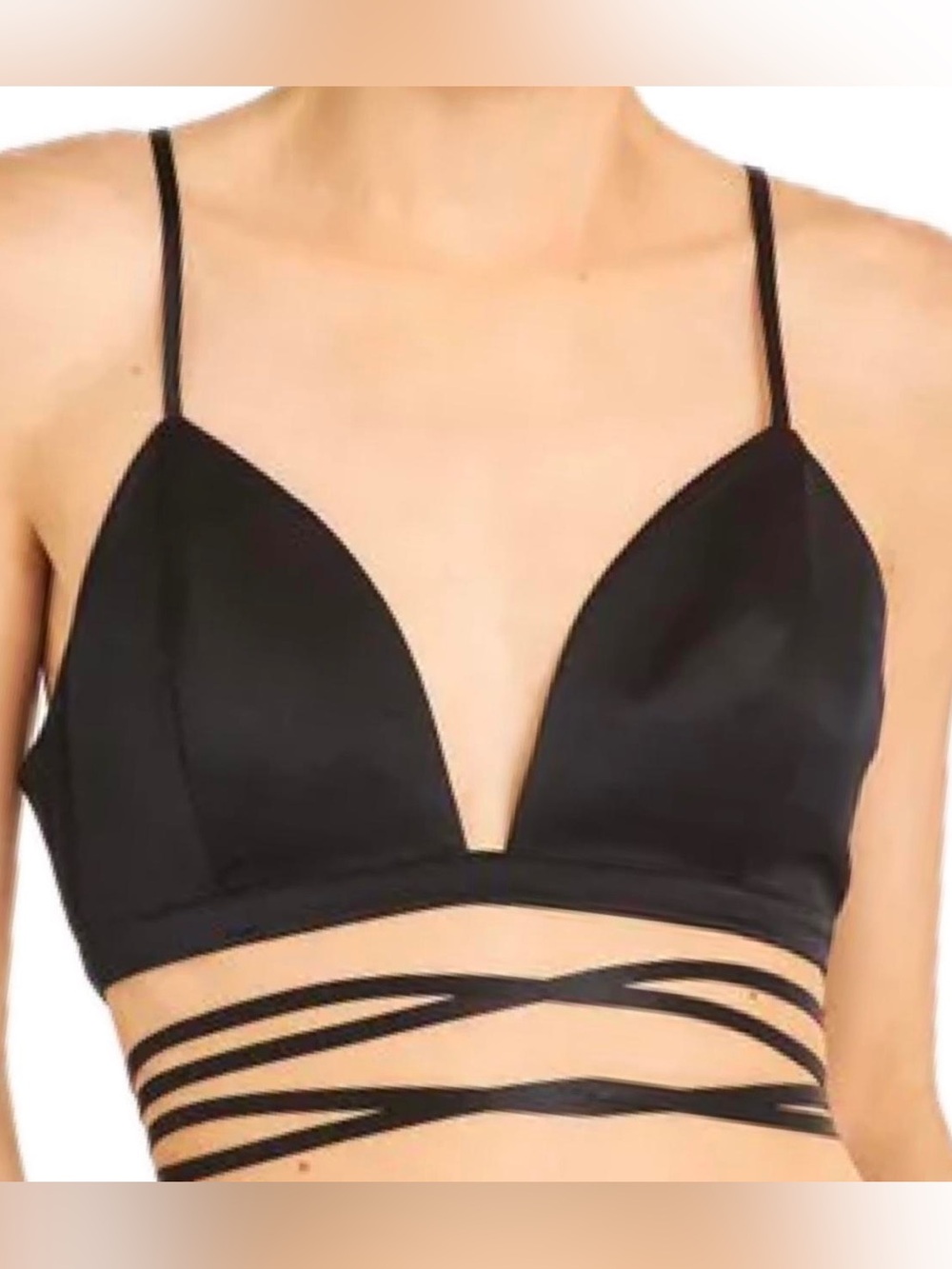 Loveshackfancy Black Silk Janessa Bra Wrap Tie Crop Top